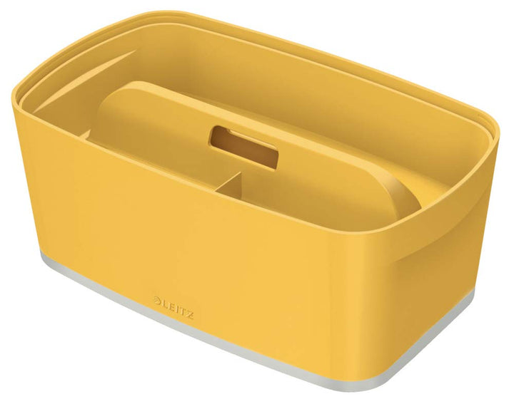 Leitz MyBox kleine Aufbewahrungsbox mit Deckel und Aufbewahrungsschale mit Griff, Warmes Gelb, Cosy-