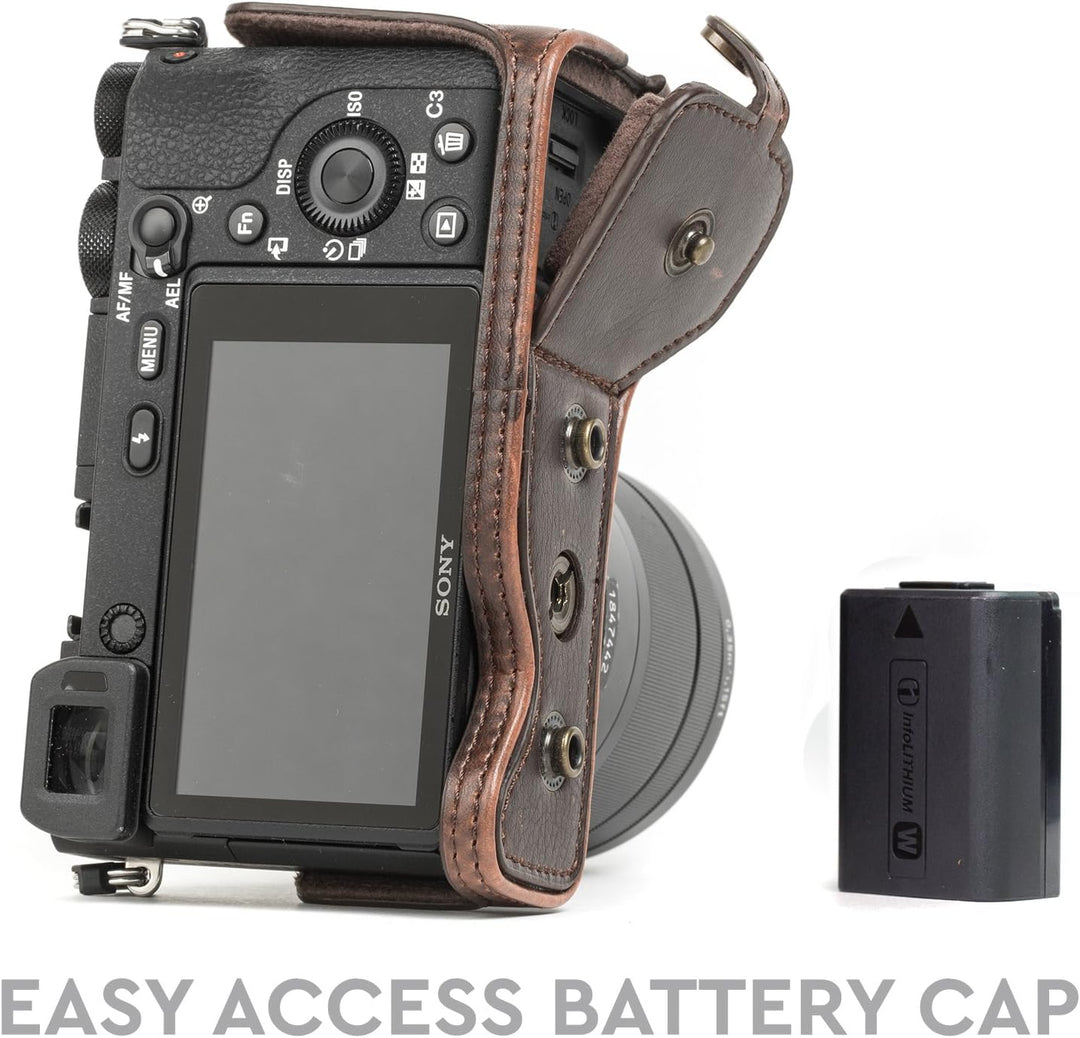 MegaGear MG1015 Ever Ready Leder Kameratasche mit Trageriemen kompatibel mit Sony Alpha A6500 (bis z