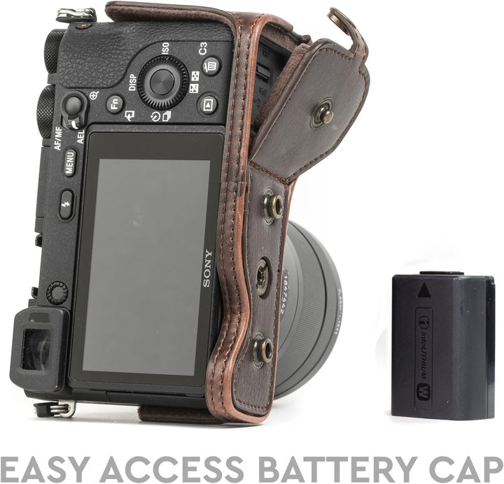 MegaGear MG1015 Ever Ready Leder Kameratasche mit Trageriemen kompatibel mit Sony Alpha A6500 (bis z