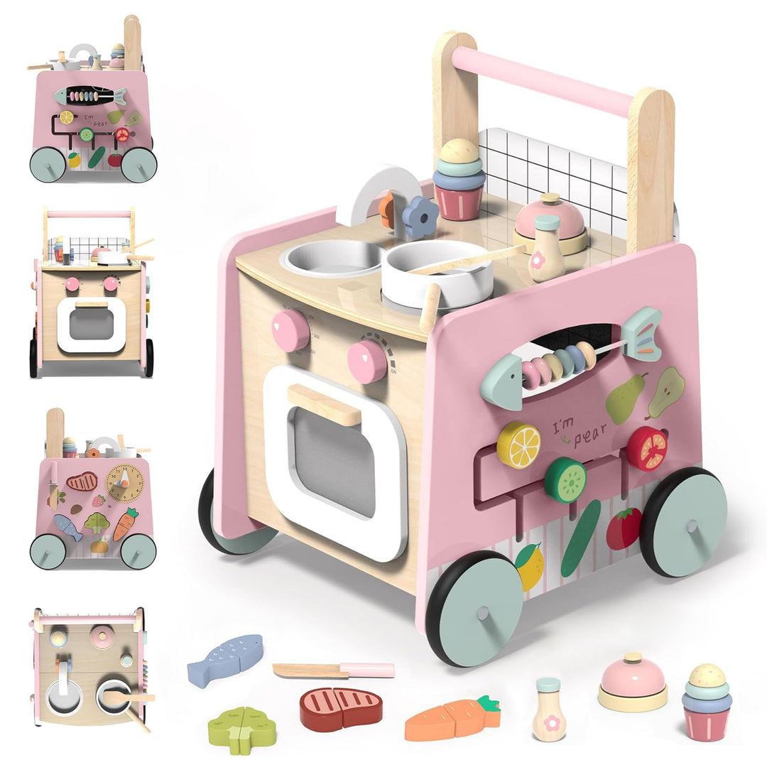 Baby Lauflernwagen Holz, Lauflernhilfe mit Montessori Spielzeug Multifunktion, Holzspielzeug Kleinki