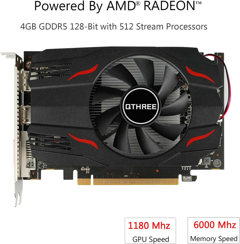 QTHREE Radeon RX 550 Grafikkarte, 4G D5 128-bit, DisplayPort HDMI DVI-D, PCI Express x8, Desktop Gam