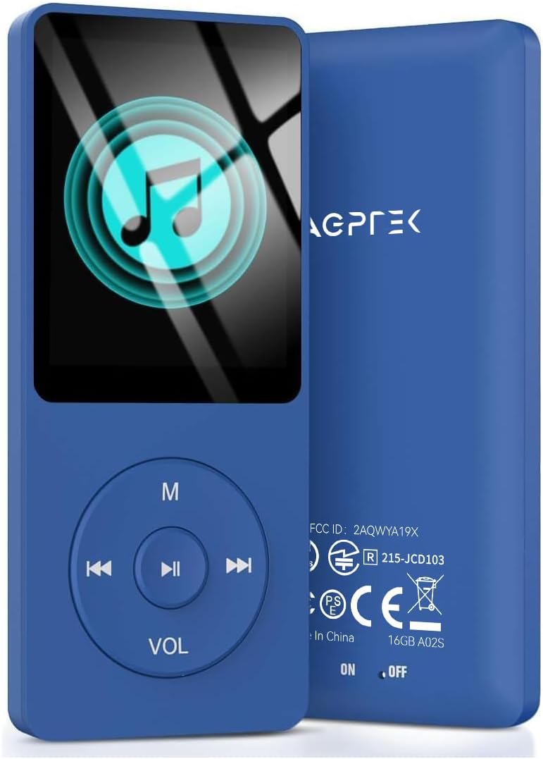 AGPTEK MP3 Player, 8GB verlustfrei MP3 mit 1,8 Zoll Bildschirm, 70 Stunden Wiedergabezeit tragbare M