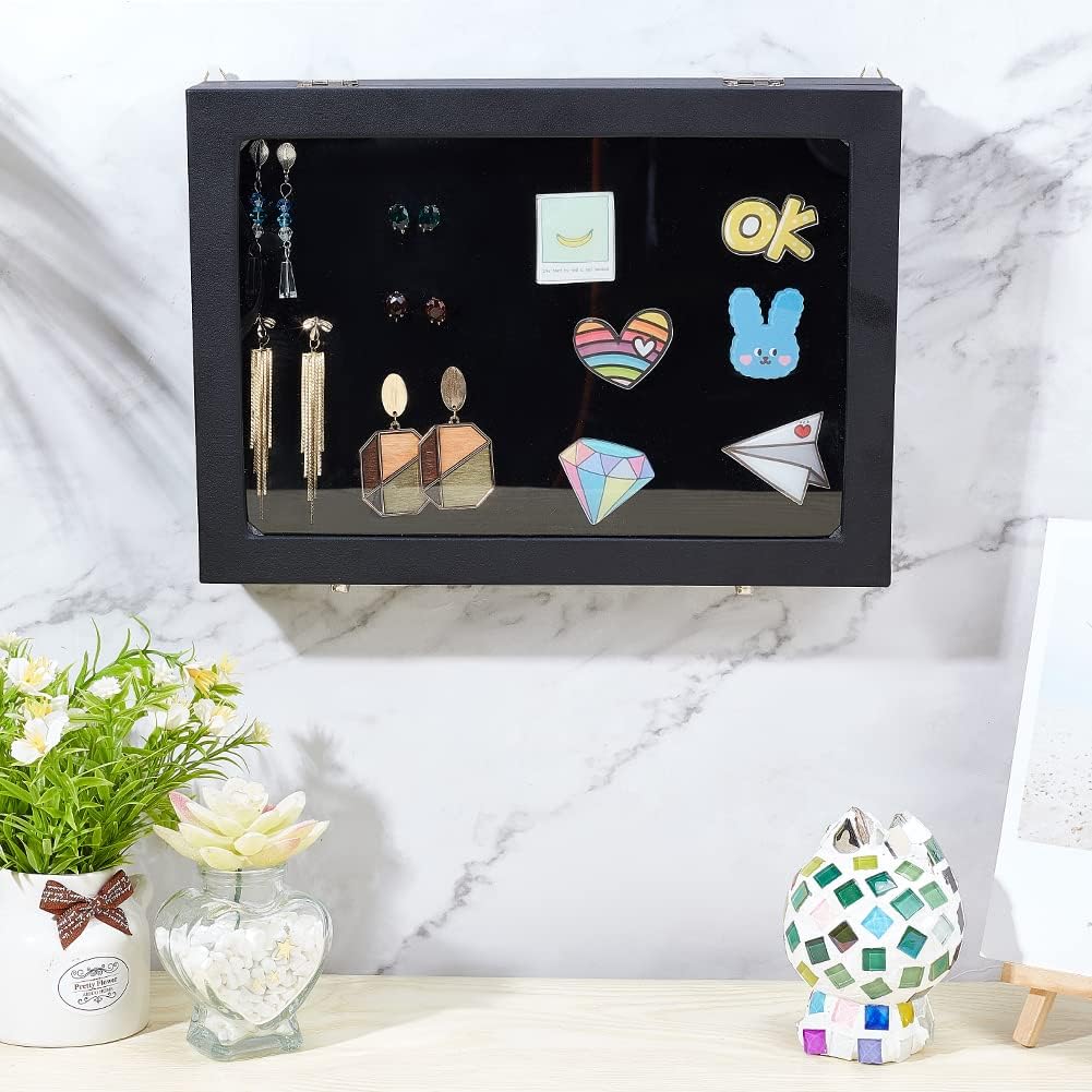 NBEADS Samt Anstecknadel Vitrine, Schwarz Holz Präsentationsboxen Mit Glasfenster Samt Pin Schattenb