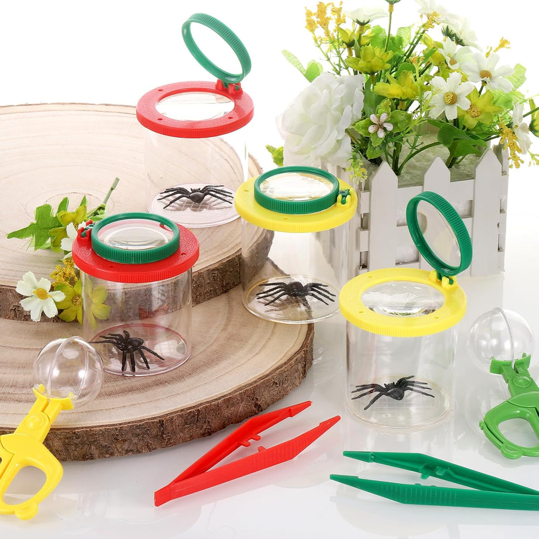 4 Stück Becherlupen für Kinder, Lupenglas Kinder Set, Lupenbecher mit 4 Stück Insektenfangwerkzeugen