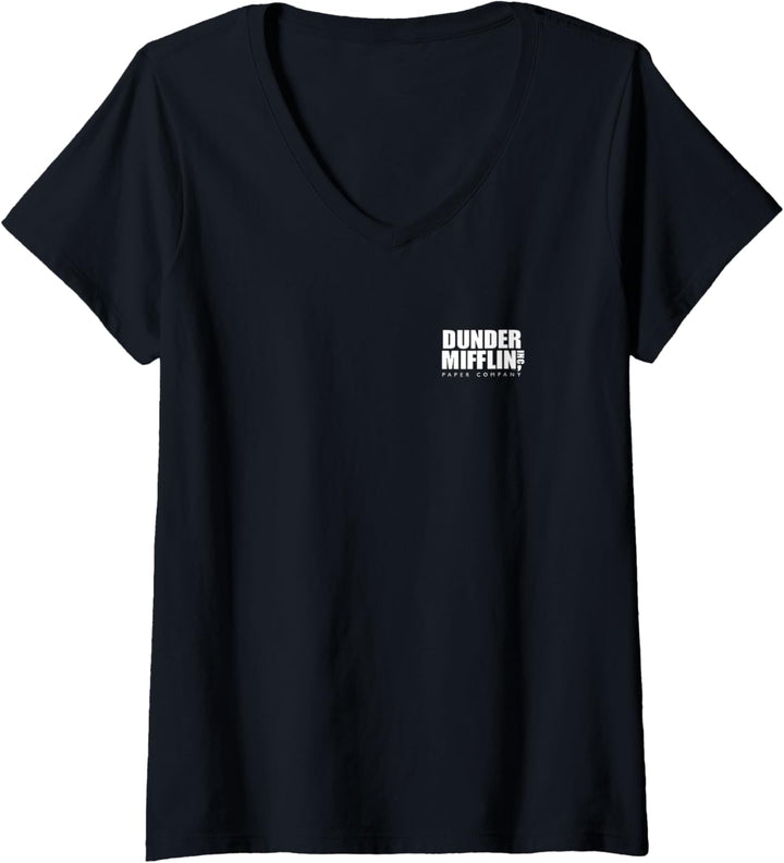 The Office Dunder Mifflin Logo linke Brust und Rücken T-Shirt mit V-Ausschnitt