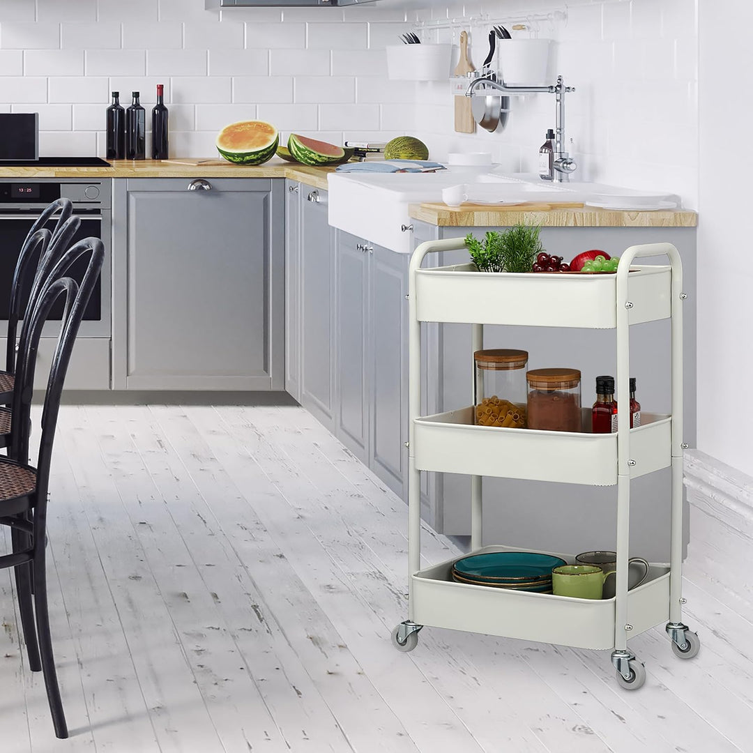 Relaxdays Rollwagen, 3 Etagen, Servierwagen, Küchenwagen Bad & Büro, Rollregal, 71,5x43,5x29,5 cm, B