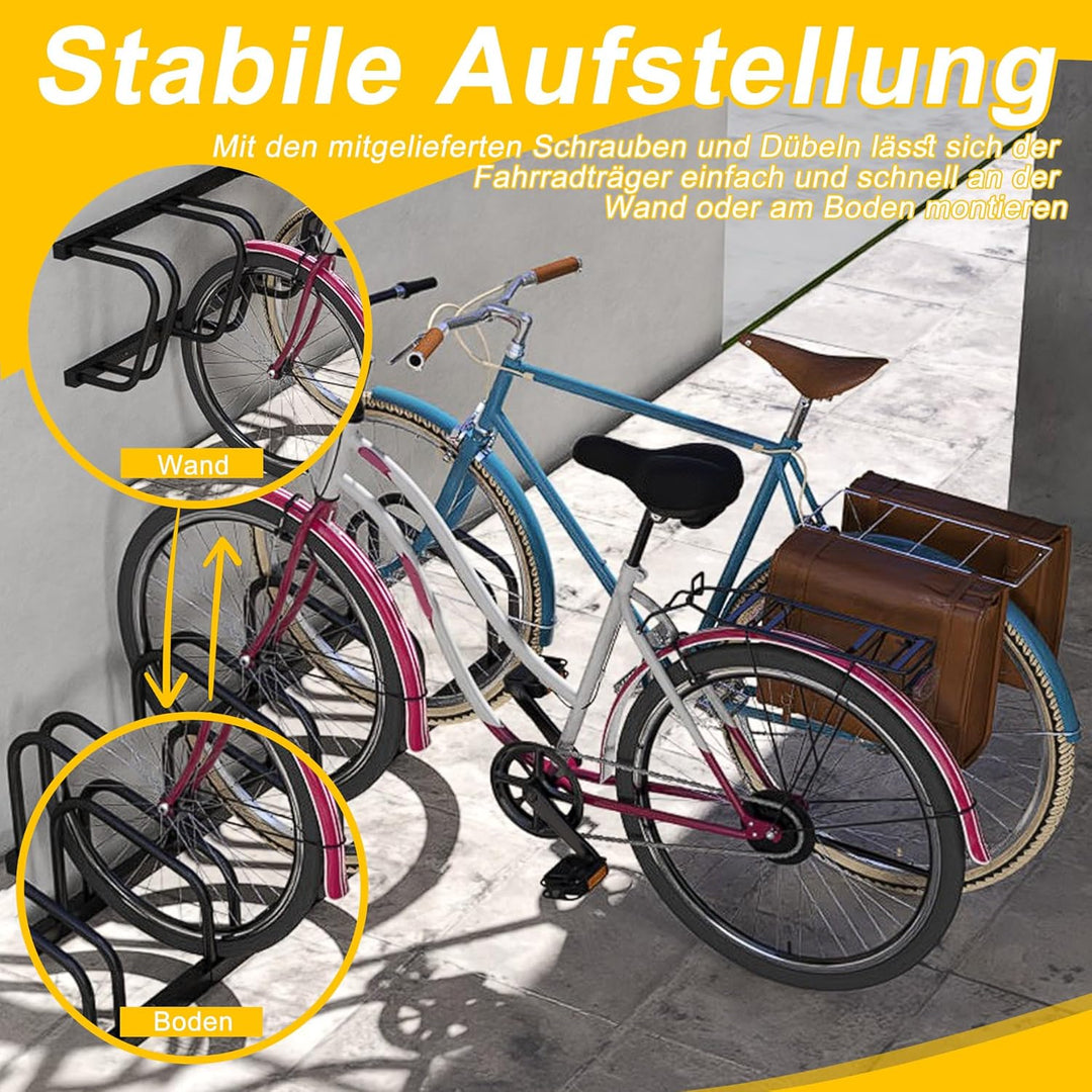 Froadp Fahrradständer Boden für 4 Fahrräder,Mehrfachständer für 30-65mm Reifenbreite, Galvanisierter