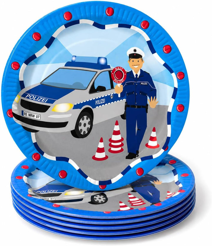 90-TLG Polizei Party Set für Kindergeburtstag mit 6-8 Kinder: Teller, Becher, Servietten, Einladunge