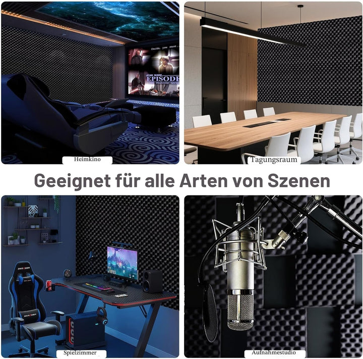 JBER 24 Stück Akustikpaneele Selbstklebend, Schallschutzplatten 30 x 30 x 3 cm, Hochdichte Akustiksc