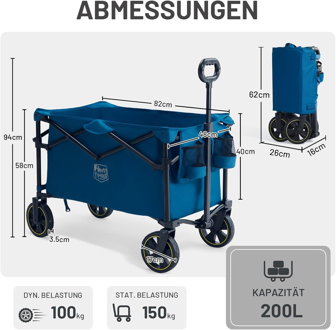 TIMBER RIDGE Bollerwagen Faltbar 200L mit Getränkehalter Verstellbarem Griff, Handwagen Transportwag