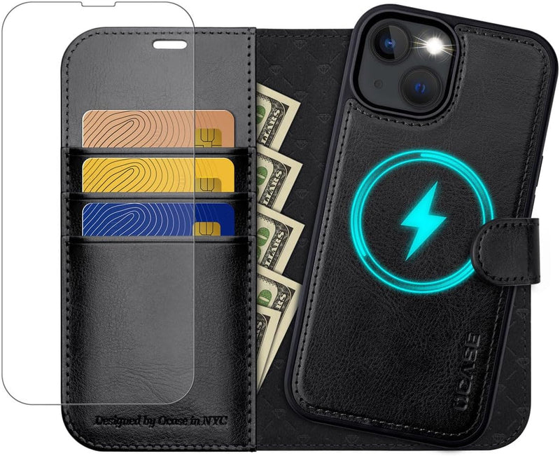 OCASE Hülle iPhone 14 [Abnehmbare magnetische Hülle] [Kabelloses Laden] [Displayschutz] [Kartenfach]