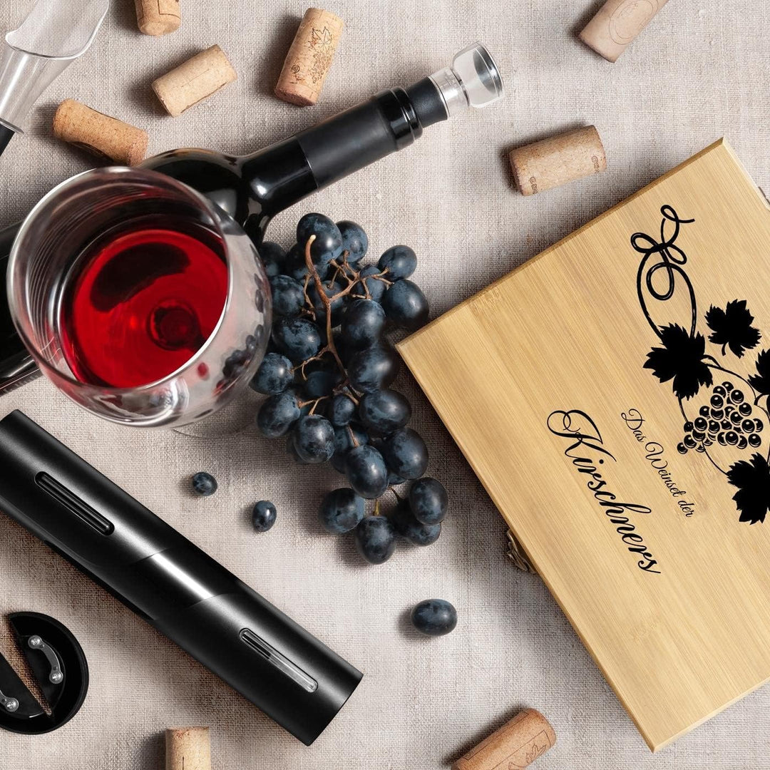 Maverton 6er Weinset in Geschenkbox mit Aufdruck - Flaschenöffner Set - elektrischer Weinöffner - We