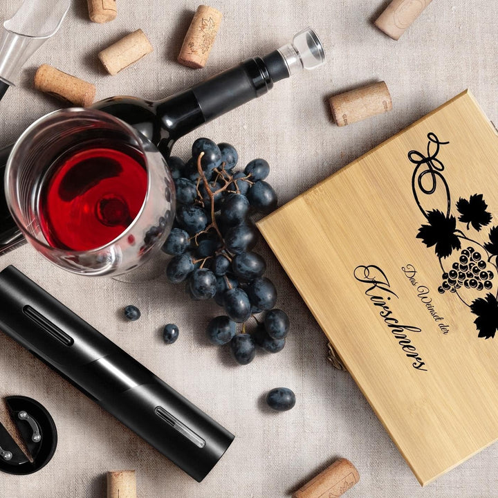 Maverton 6er Weinset in Geschenkbox mit Aufdruck - Flaschenöffner Set - elektrischer Weinöffner - We
