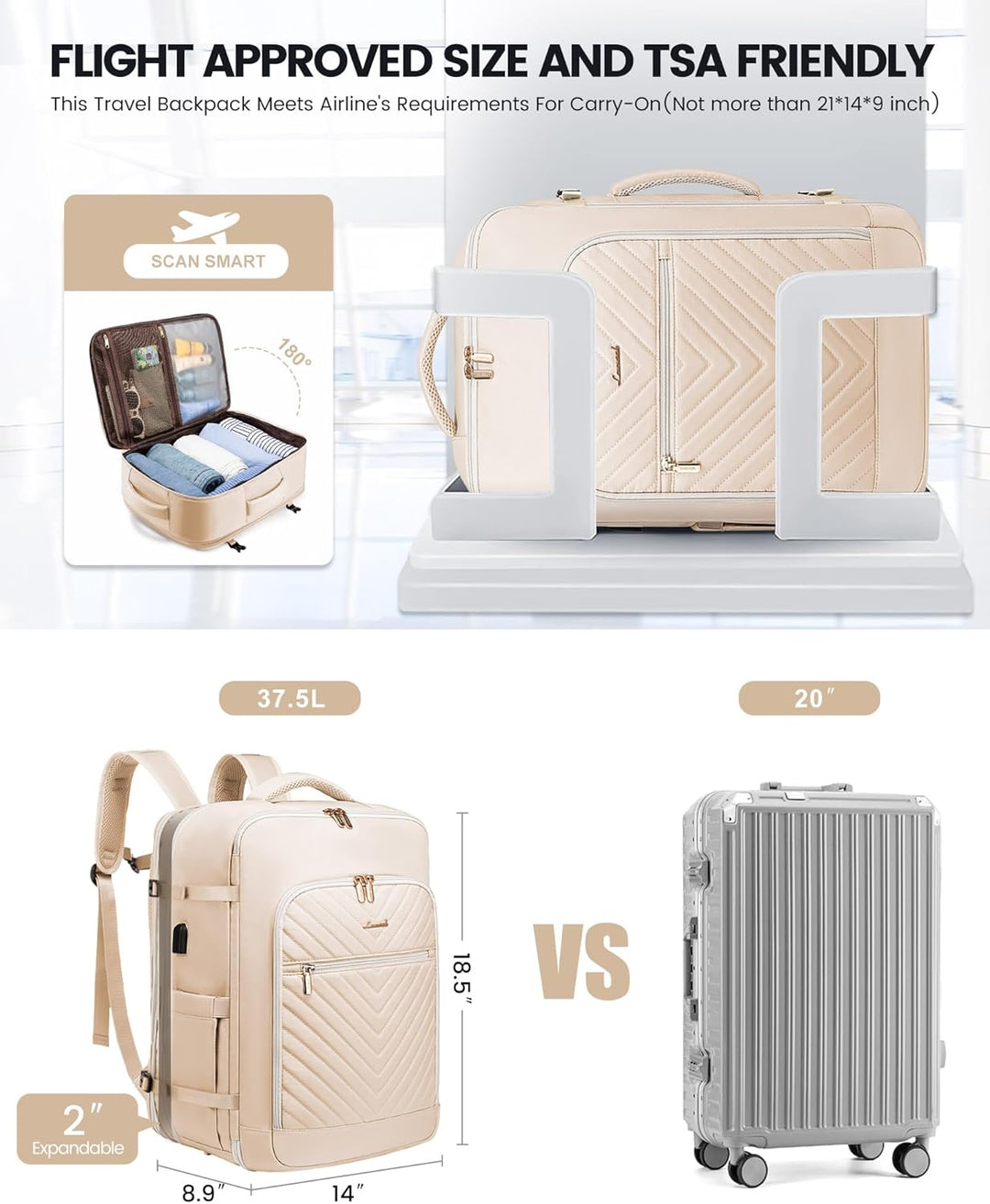LOVEVOOK Reiserucksack Damen Handgepäck Rucksack Flugzeug Erweiterbar Travel Backpack Women mit Kult