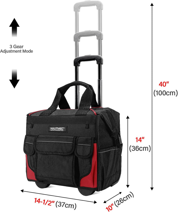 HAUTMEC Professional 37cm Wide Mouth Rolling Tool Storage Organizer Bag mit Teleskopgriff und übergr