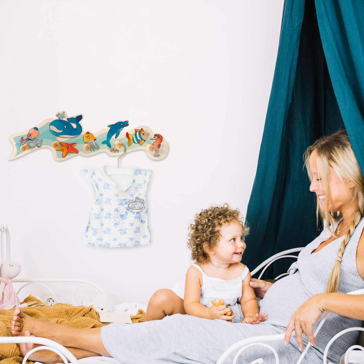 Dida - Meeres Tiere, Wandgarderobe für Kinder, Wandhaken aus Holz für das Kinderzimmer, Montessori-S