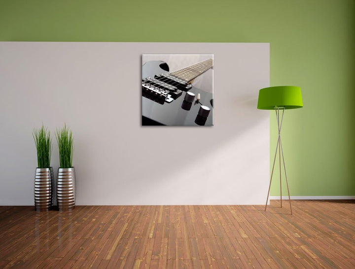 Pixxprint Black Guitar als Leinwandbild Quadratisch | Grösse: 70x70 | Wandbild| Kunstdruck | fertig