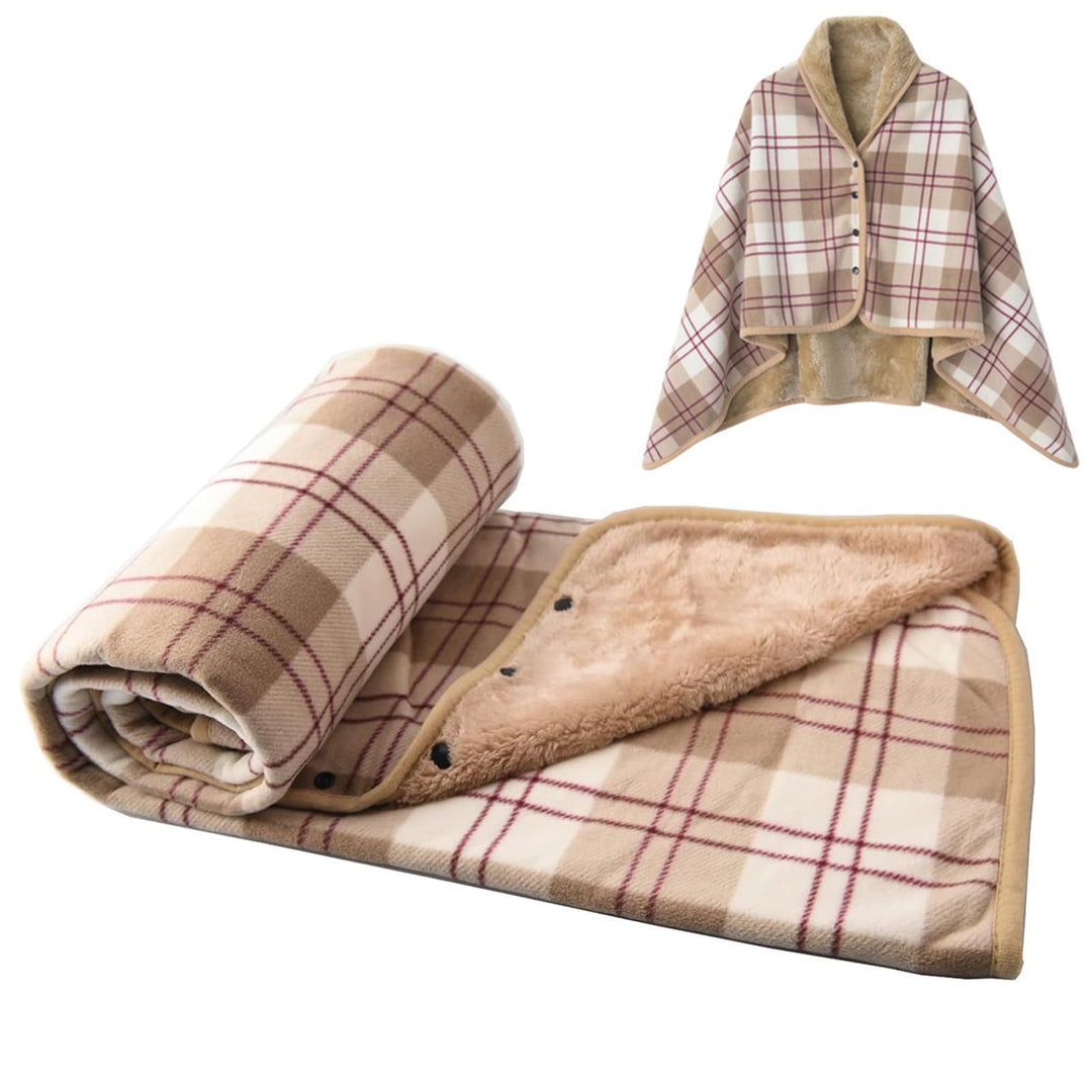 Damen Poncho Fleece Tragbare Decke, Karierte Schossdecke Bequemer Poncho Plüschdecken Überwurf Schal