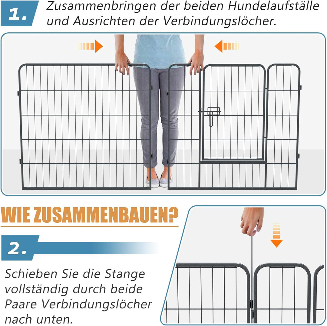 QianRuiDa Welpenauslauf 80 cm hoch 8-teilig Freilaufgehege für Hunde Hundezaun Hundelaufstall Freige