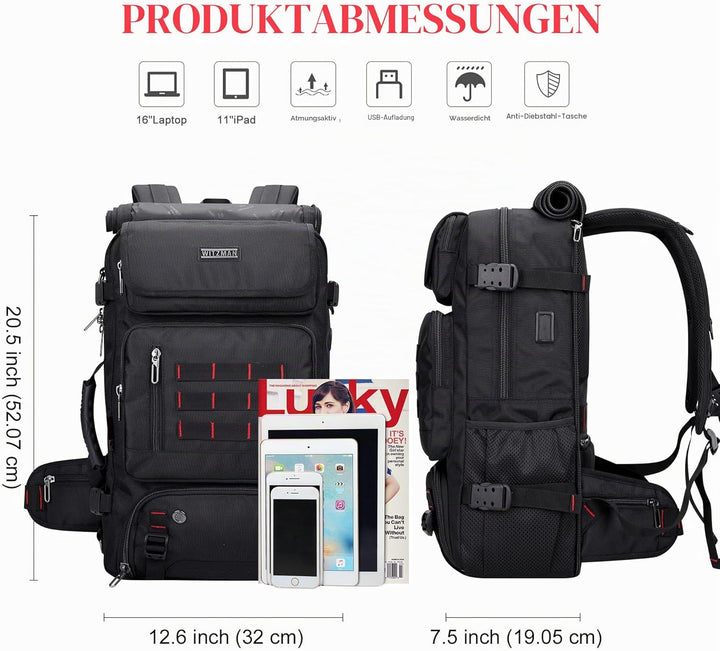 WITZMAN Reiserucksack Herren Gross Reisetasche Reiserucksack Handgepäck Flugzeug mit USB Ladeanschlu