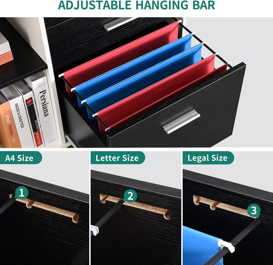 YITAHOME Rollcontainer aus Holz, Mobiler Aktenschrank, seitlicher Aufbewahrungsschrank für Schreibwa
