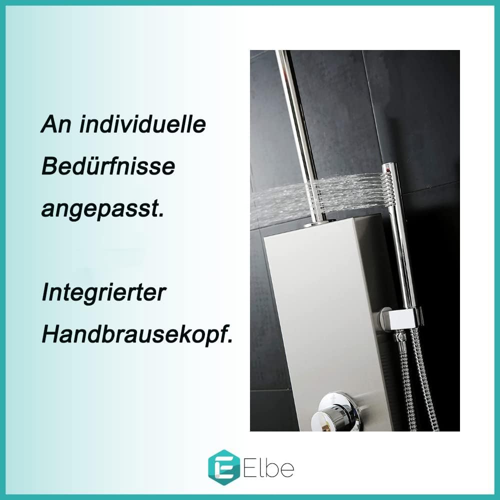 Elbe® Gartendusche aus gebürstetem Edelstahl 304, Überkopfdusche, Fussdusche und Handbrause, mit Ein