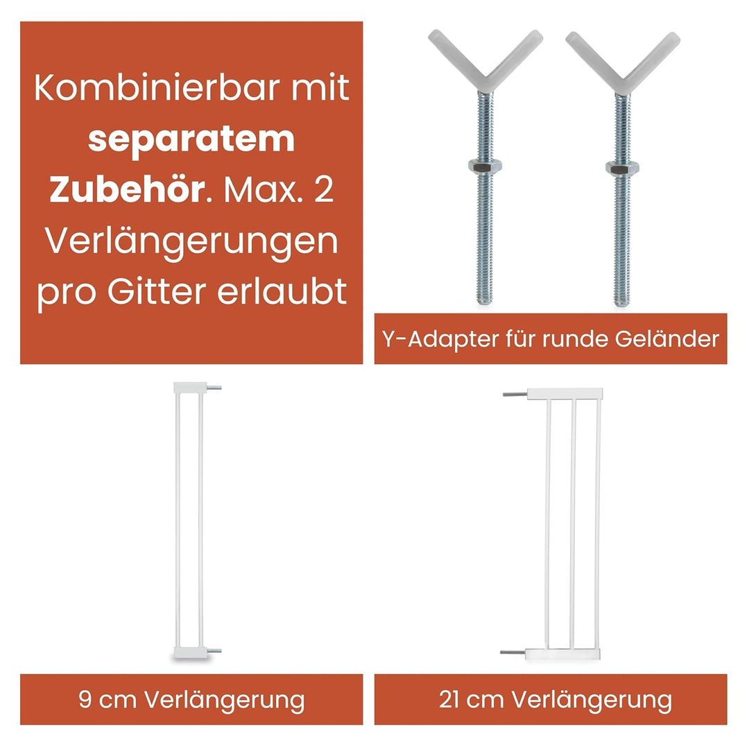 Hauck Treppenschutzgitter Türschutzgitter Clear Step 2 inkl. 21 cm Verlängerung für Breiten 96-101 c