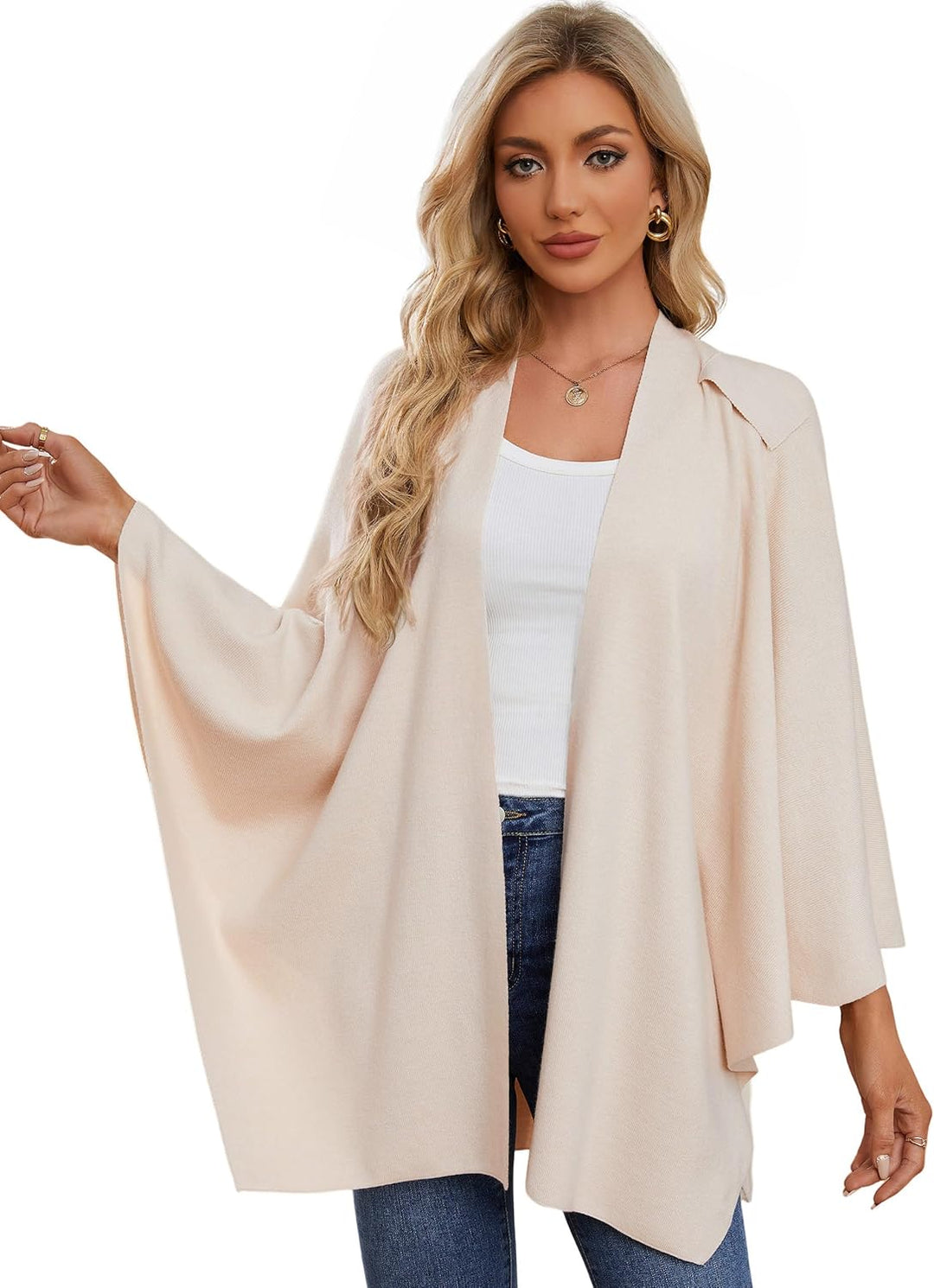 PULI Damen Poncho Schal Cashmere Feeling Strick Cape Cardigan Für Frauen Geschenk Für Mutter, Leinen