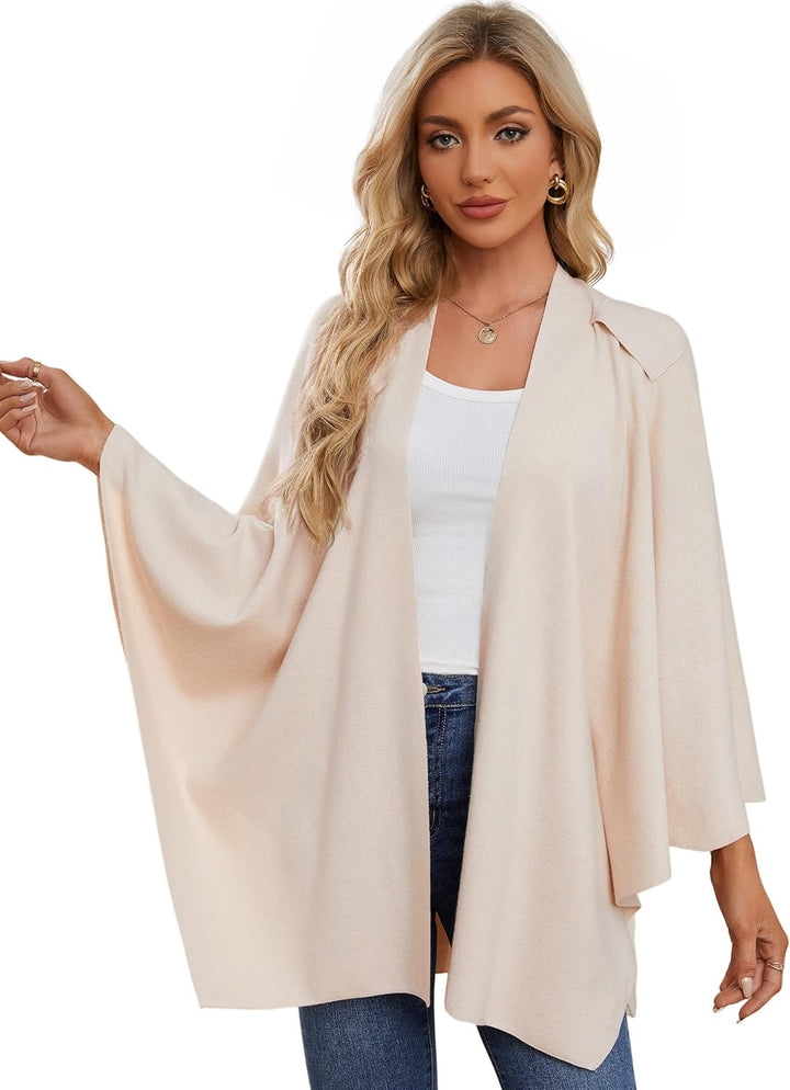 PULI Damen Poncho Schal Cashmere Feeling Strick Cape Cardigan Für Frauen Geschenk Für Mutter, Leinen