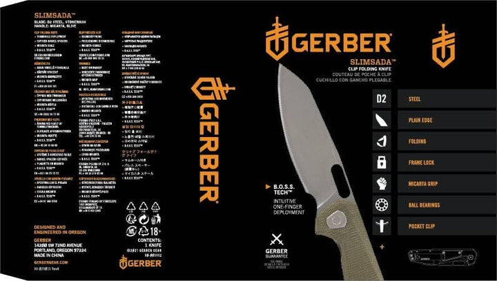 Gerber Taschenmesser mit Gürtelclip, Slimsada, Mit Micarta Griffschale und B.O.S.S. TECH Kugellager,