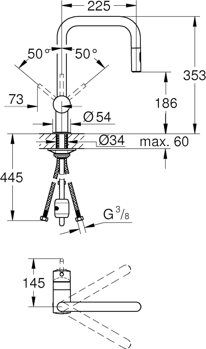 GROHE Minta - Einhand-Spültischarmatur (U-Auslauf, Einlochmontage, herausziehbare Dual Spülbrause, f