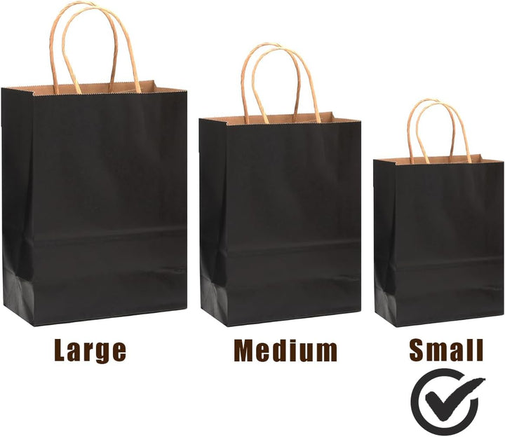 Gcardist 200 Stück Schwarzes Geschenk Taschen mit Griffen Bulk8.3"x6"x3.15" Zoll kleine Grösse Kraft