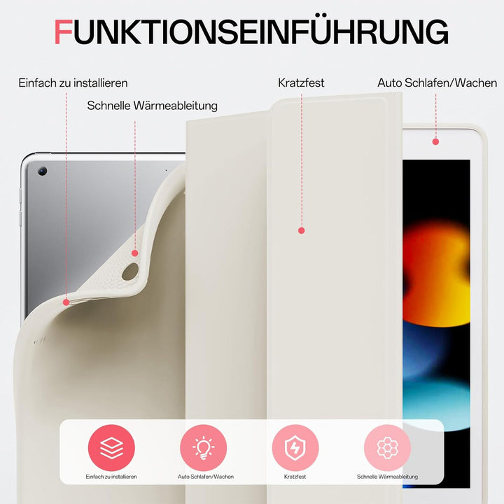 Hülle mit Tastatur für iPad 9/8/7 Generation (2021/2020/ 2019), Weiche TPU Rückseite mit Stifthalter