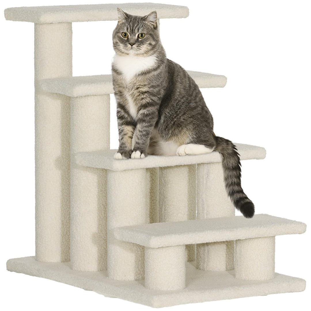 PawHut Tiertreppe Katzentreppe Hundetreppe Treppe für Katze und Hunde 4 Stufen Beige 63,5x43x60cm, B