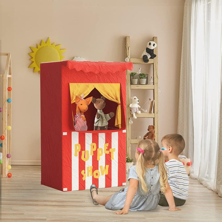 Bomodoro - Puppentheater für Kinder, wendbar, kleines Zelt, 120 x 70 x 50 cm, Rot, für Innen- und Au