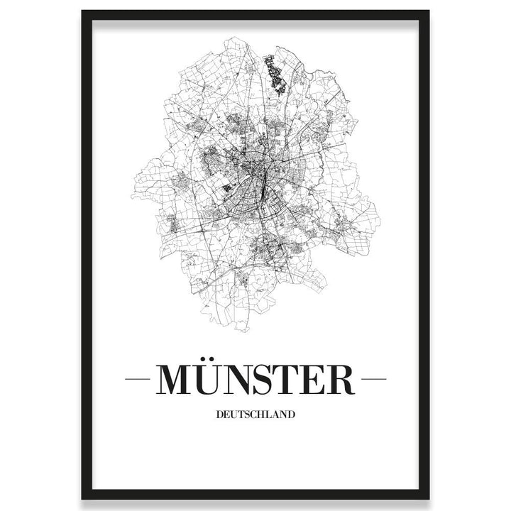 JUNIWORDS Stadtposter, Münster, Wähle eine Grösse, 21 x 30 cm, Poster mit Rahmen, Schrift A, Weiss 2