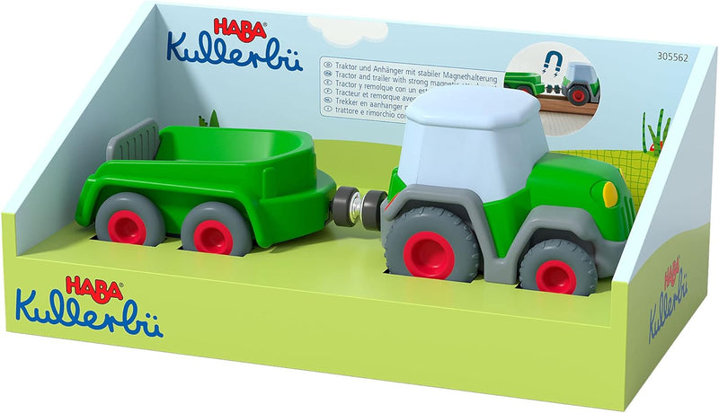 HABA 305562 - Kullerbü – Traktor mit Anhänger, Kugelbahnzubehör ab 2 Jahren, grün