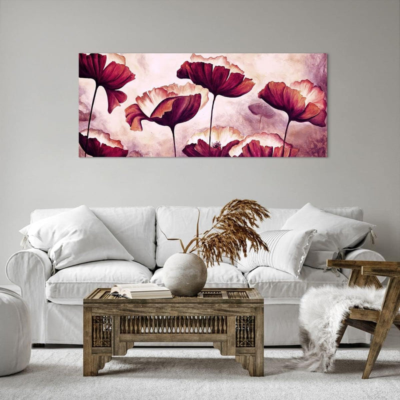 Wandbilder Dekoration Wohnzimmer Mohn Blume Wiese Panorama Bilder auf Leinwand 120x50cm Leinwandbild