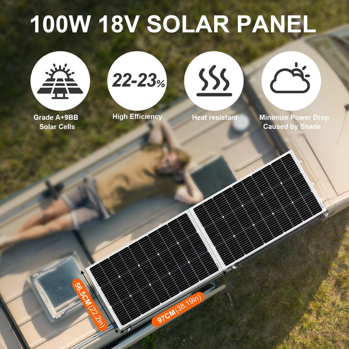 DOKIO Solarpanel 100W 2PC (200W) 18V Monokristallin(Hohe Leistung) Für 12V Kfz Batterie, AGM, Gelbat