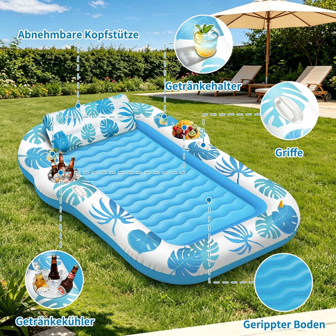 JONRRYIN Luftmatratze Pool für Erwachsene, Tanning Pool 225x190cm mit Sprühfunktion & Getränkehalter