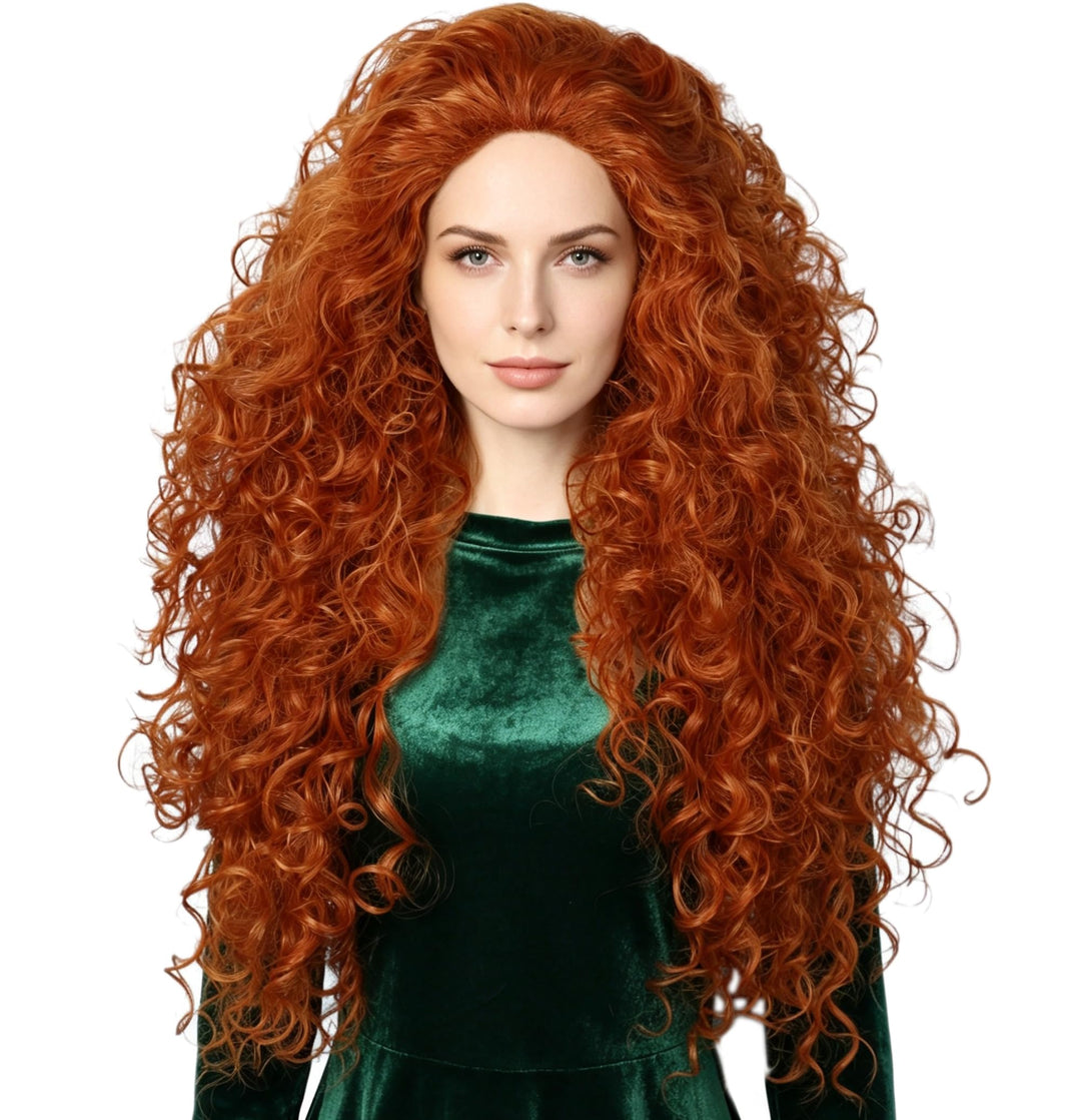 Linfairy Lange Lockige Orange Perücke Kostüm Halloween Cosplay Perücke