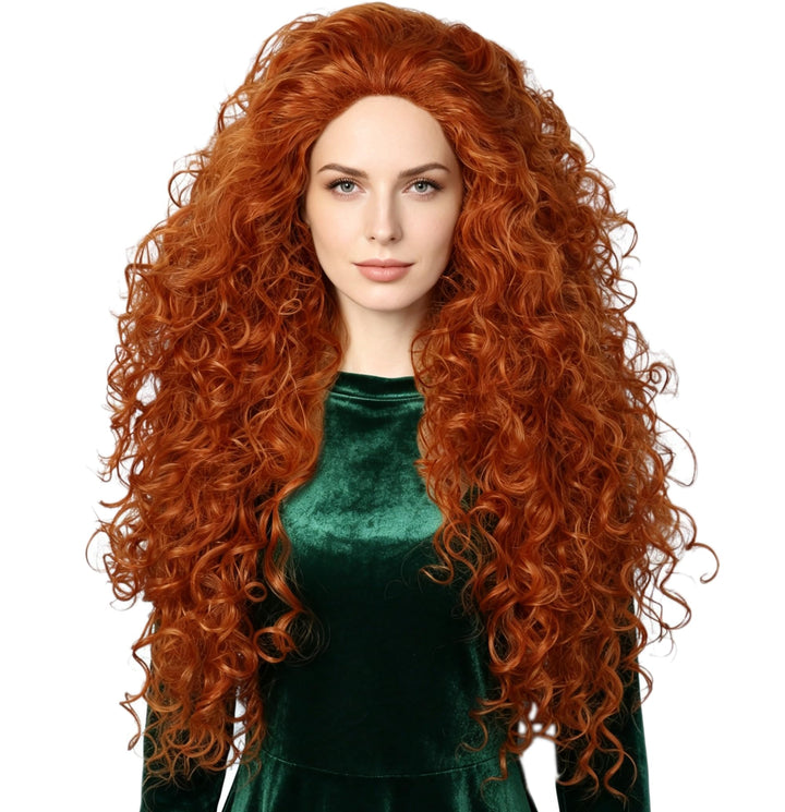 Linfairy Lange Lockige Orange Perücke Kostüm Halloween Cosplay Perücke