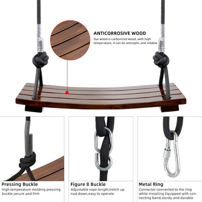 PELLOR Holzschaukelsitz, Antikorrosive Holzschaukel Baumschaukeln aus karbonisiertem Buchenholz mit