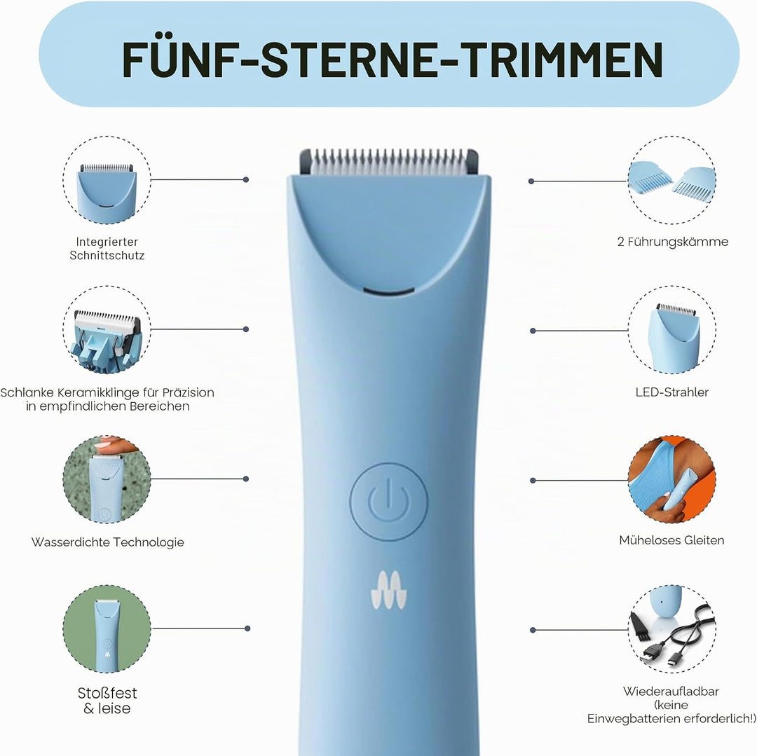 MERIDIAN Schlanker Trimmer, Scham- & Körperhaartrimmer, Bikini-Haarentfernung, Keine Kerben, Rasierv