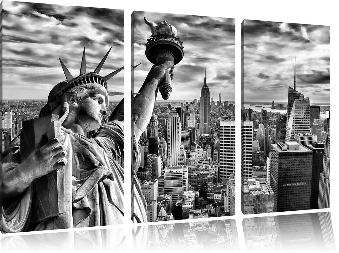 Pixxprint Freiheitsstatue in New York als Leinwandbild/Grösse: 3 Teilig (120x80 cm) cm/Wandbild/Kuns