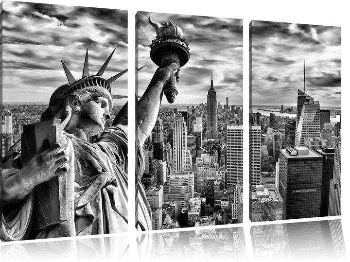 Pixxprint Freiheitsstatue in New York als Leinwandbild/Grösse: 3 Teilig (120x80 cm) cm/Wandbild/Kuns