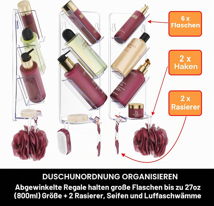 ShowerGem Acryl-Duschablage | 2er-Pack | Keine Saugnäpfe | Wandmontage mit ShowerGem-Kleber | Abnehm