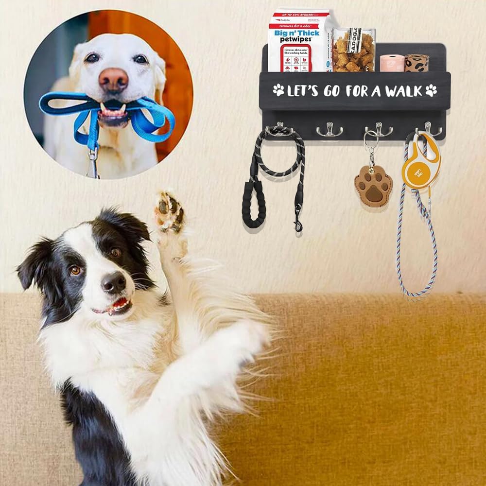 Hundegarderobe mit Ablage, Hundeleinenhalter Wand für Ordnen von Leinen und Zubehör, Wandhaken für H