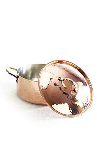 CopperGarden Kupfertopf mit Deckel + Griffen aus Messing I Gehämmerter Kupferkochtopf aus verzinntem