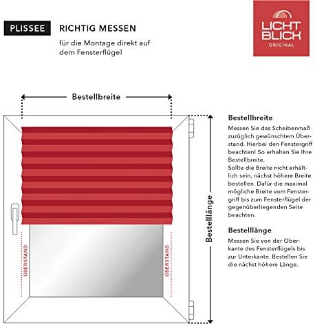 Lichtblick Plissee Klemmfix, ohne Bohren, verspannt, lichtdurchlässig, Blickdicht, Uni, mit elegante